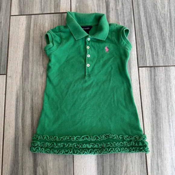 Girls Ralph Lauren Emerald Green Shirt Dress With Ruffles Size 2T - Picture 1 of 7